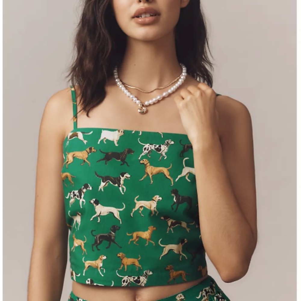 Maeve by Anthropologie Green Dog Print Crop Top